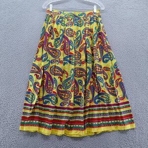 Chaus Womens Vintage Paisley Print Skirt 12 Yellow‎ Red Blue Pleated Midi